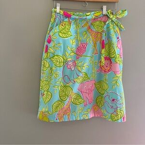 Lilly Pulitzer Blue Pink Vintage 90s Wrap Skirt Animals Bright Colorful Size 10